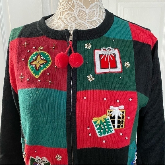 basic Editions Holiday Ugly Christmas cardigan Sweater size M - Picture 3 of 8